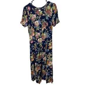 Dawn Joy Fashions Size 10 Vintage Floral Print Maxi Dress Short Sleeve‎